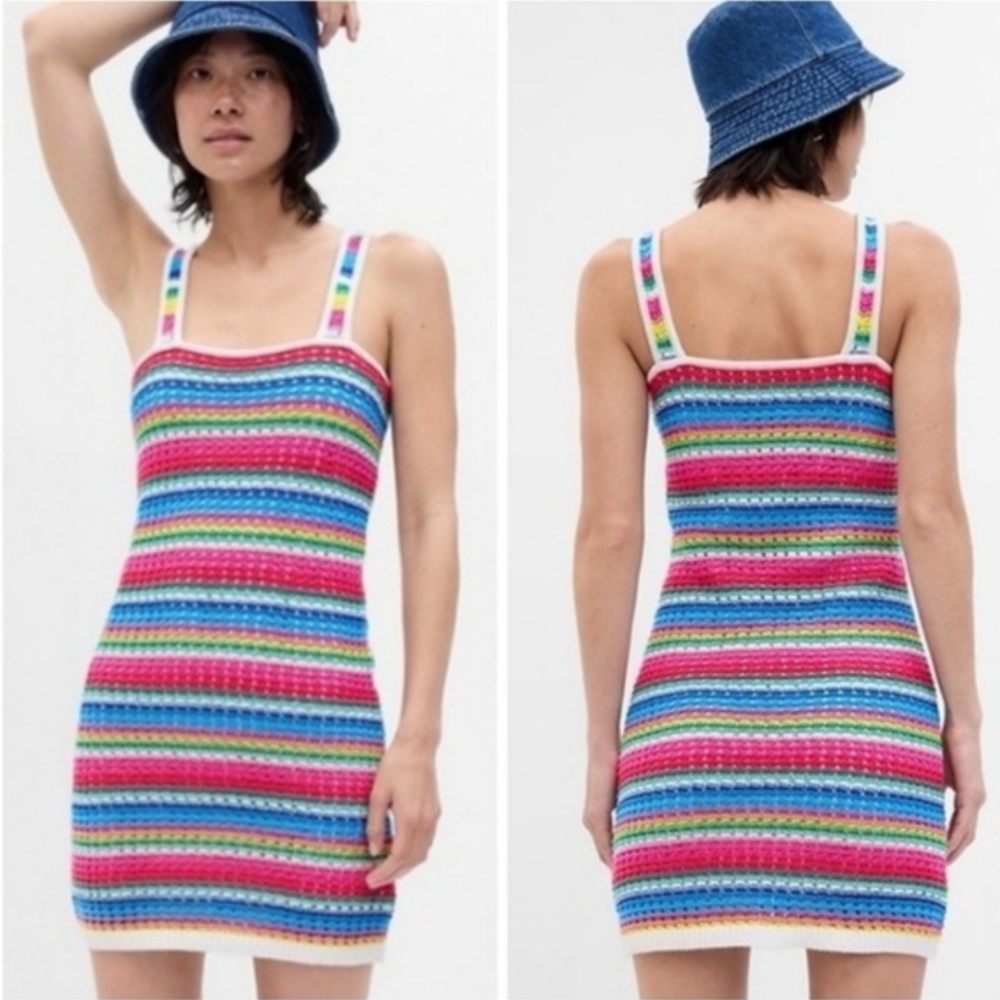 Gap Crochet Dress Striped Knit Pullover Colorful Cotton